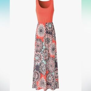 Women’s Summer Contrast Sleeveless Tank Top Maxi Dress- Medium